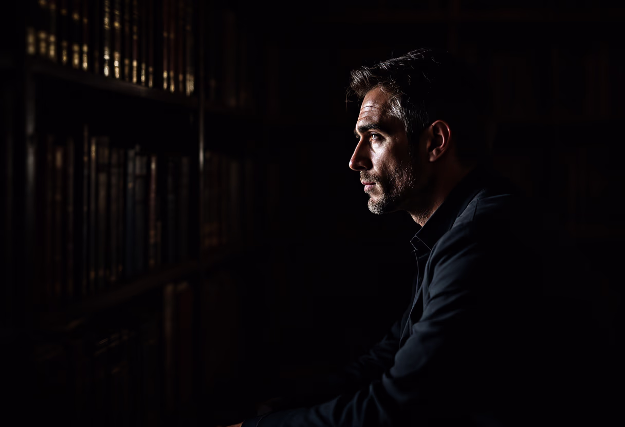 image of author with book collection
