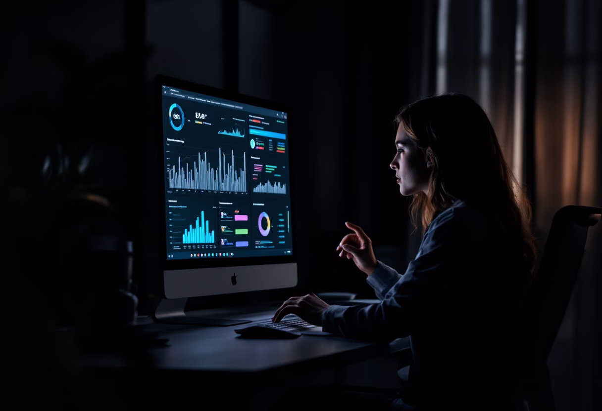 image of business professional reviewing analytics (for a hr tech)
