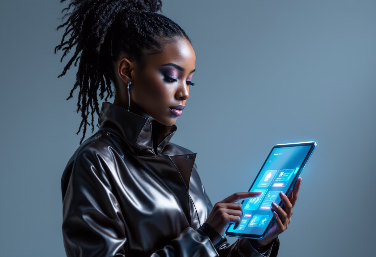 image of client using an innovative coaching app (on tablet)