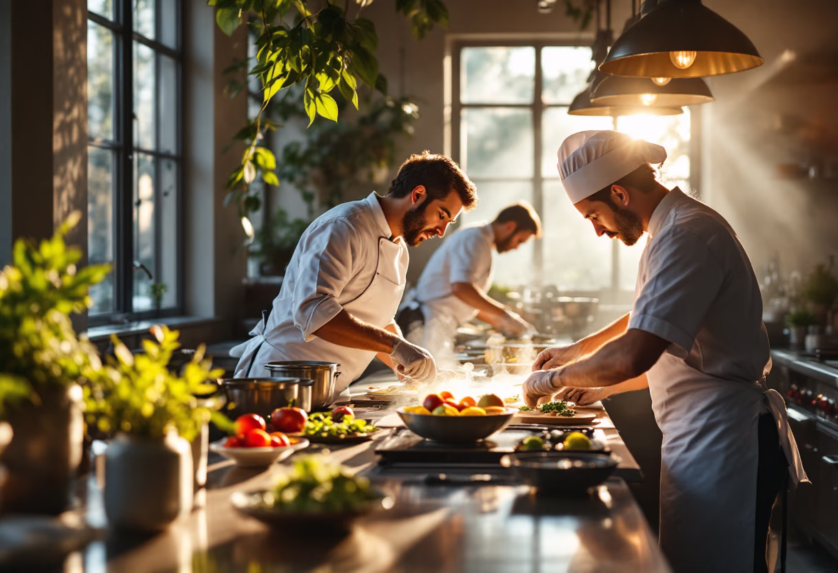 image of kitchen during service (for a fine dining restaurant)