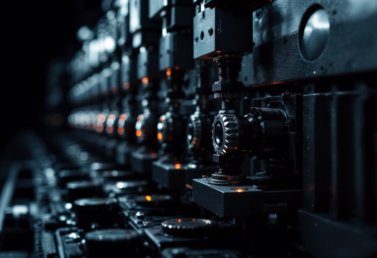 close-up of machinery details on a production line