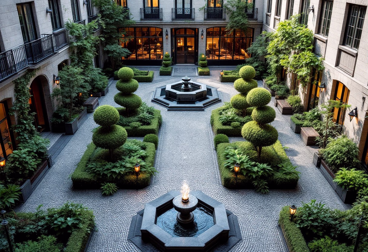 Austin neighborhood landscape with mature trees and manicured gardens