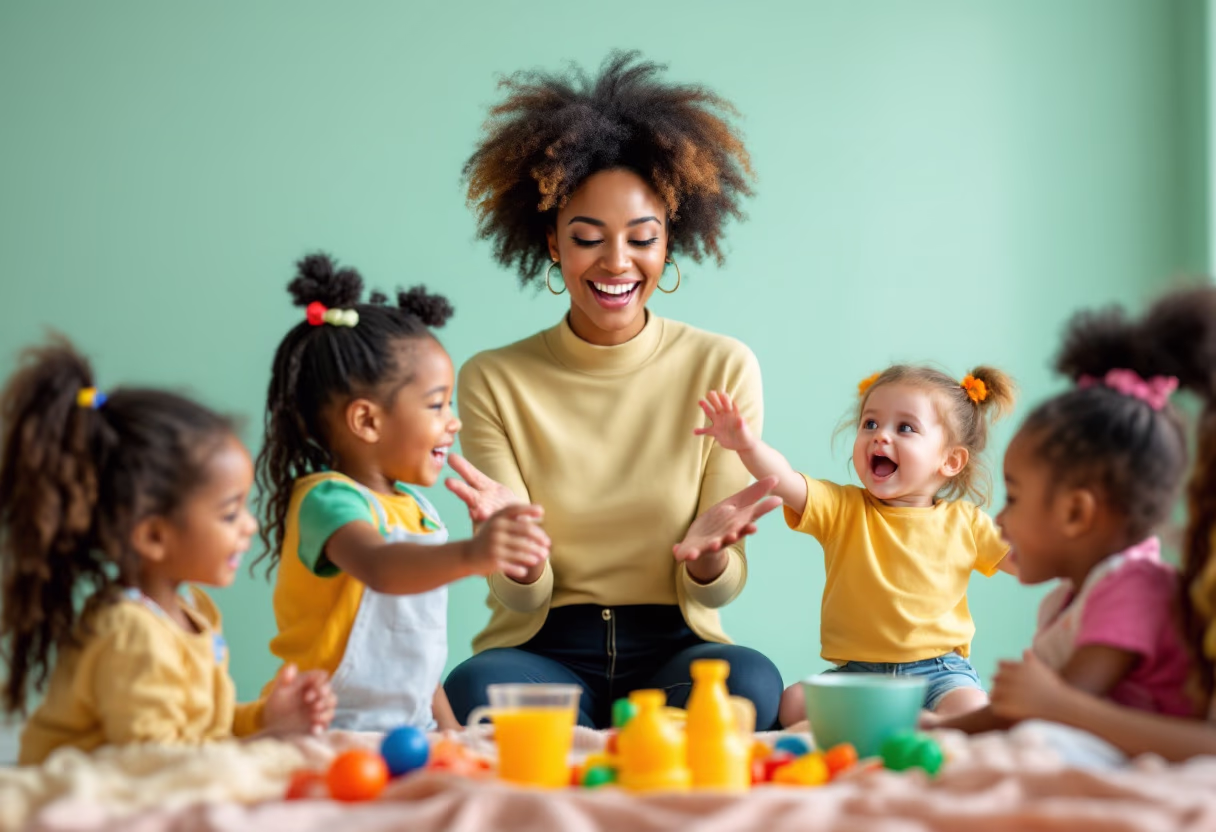 image of teacher with students