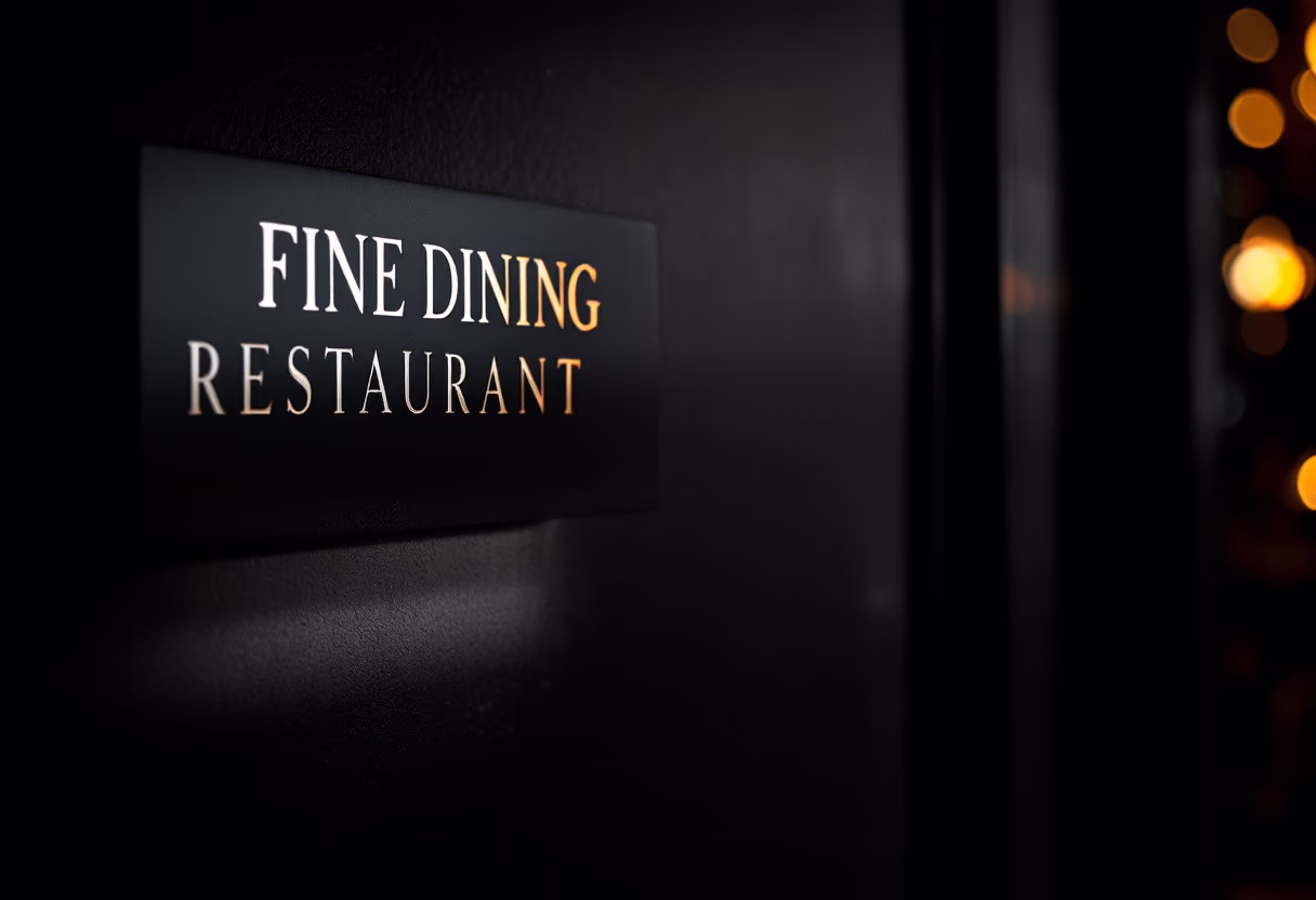 [background image] image of entrance sign (for a fine dining restaurant)