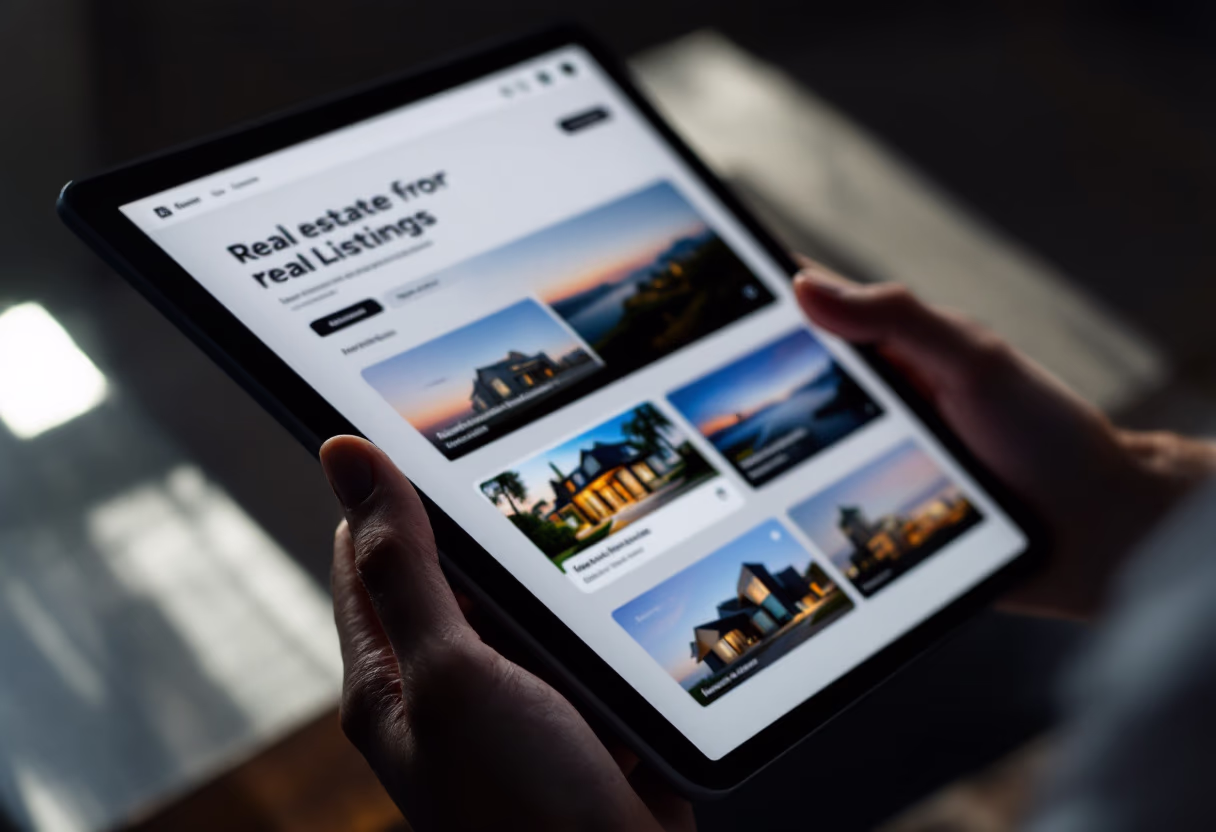 [interface] image of user interface showing property listings (for a real estate tech).