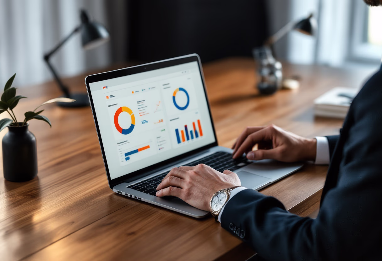 image of business professional reviewing analytics (for a hr tech)