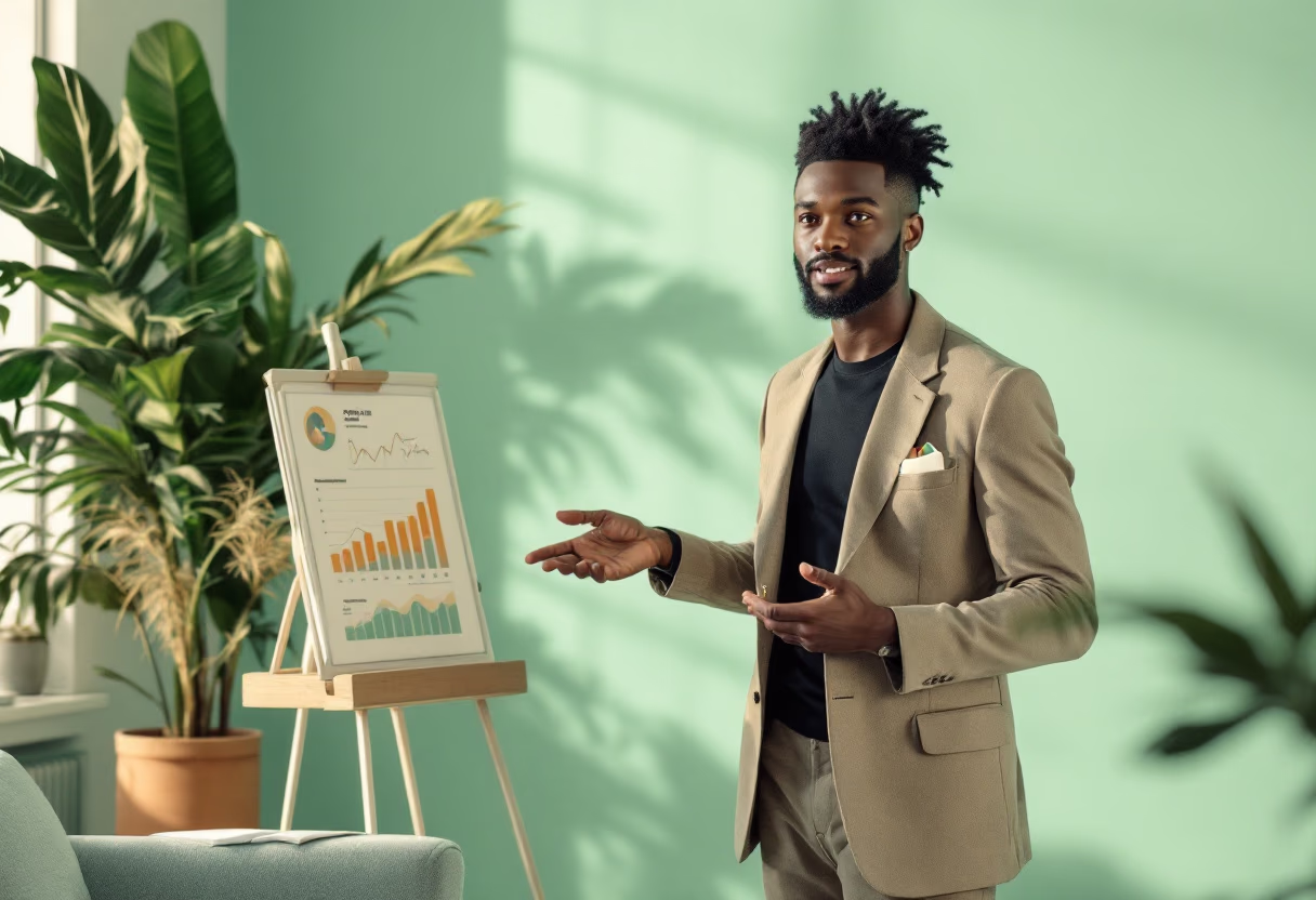 image of an individual ai engineer presenting a project to a team within an ai healthcare company