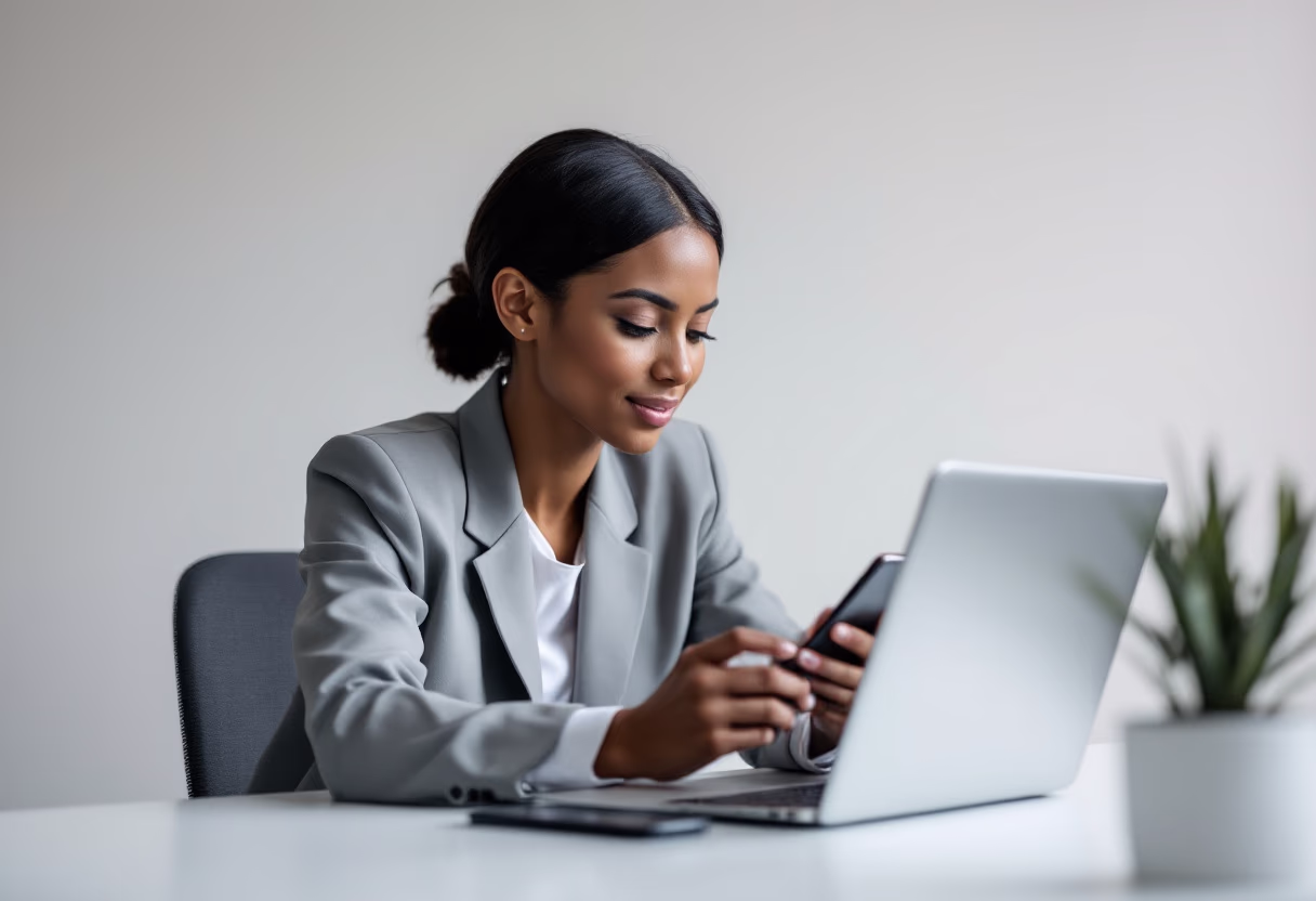 image of a tech-savvy individual multitasking with various devices