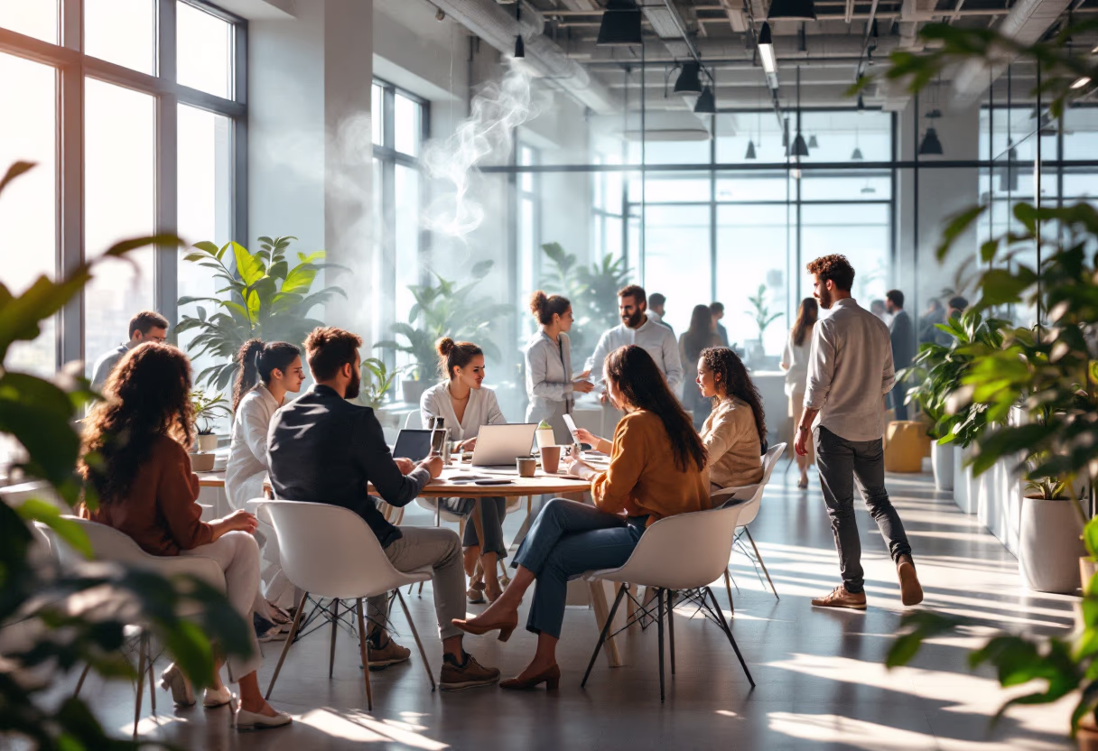 bustling office environment for a social media and communication company