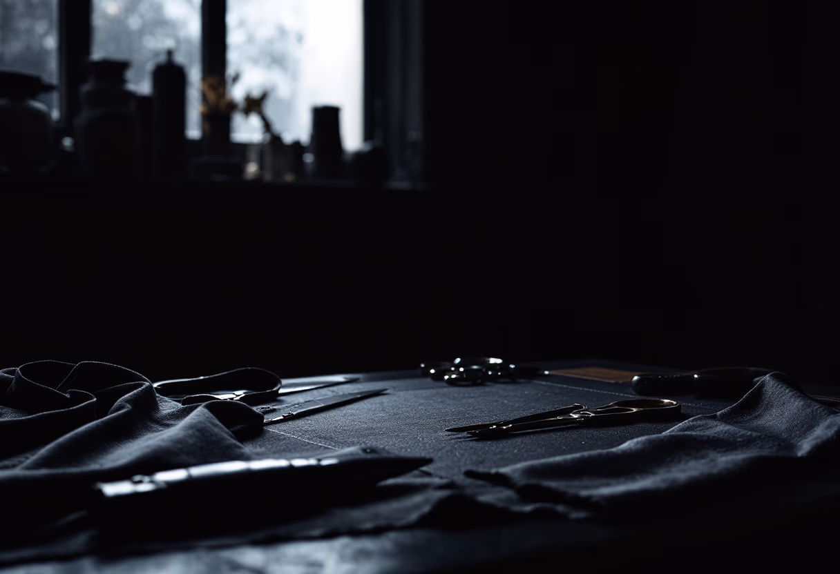 [background image] tailor shop cutting table
