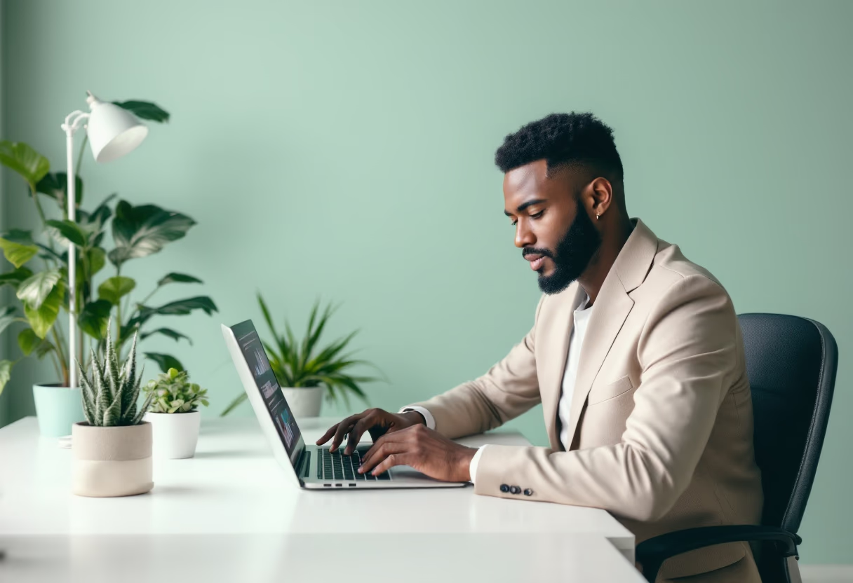 a data analyst in a business casual environment