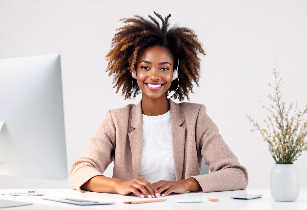 image of an individual providing support assistance (for a productivity tools business)