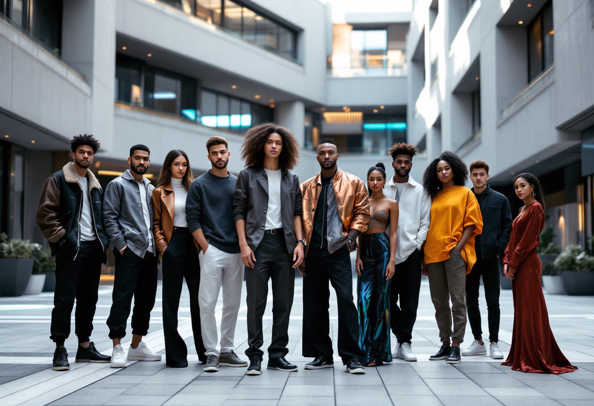 image of students during welcome week, in a minimal avant-garde futurist photography style