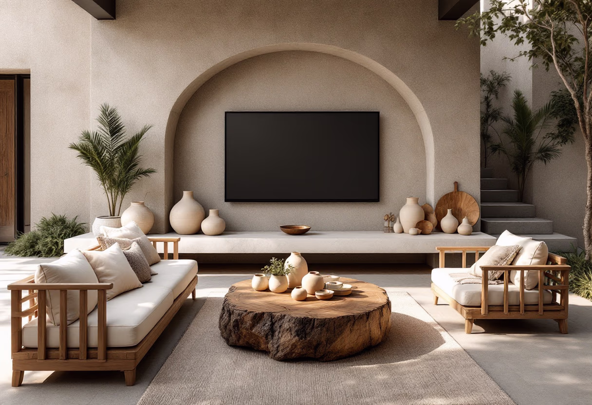 image of an outdoor entertainment area with natural elements