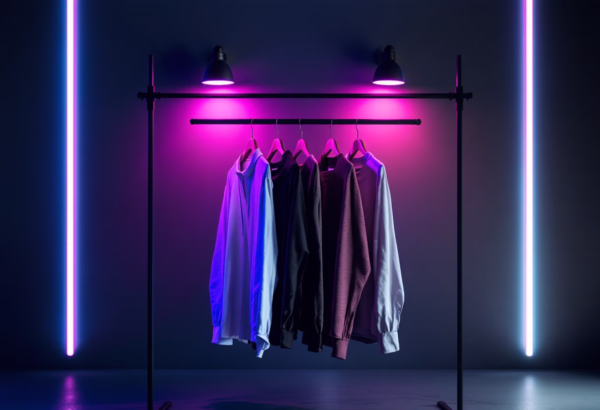 [background image] clothing item with care instructions (for a garment care service)