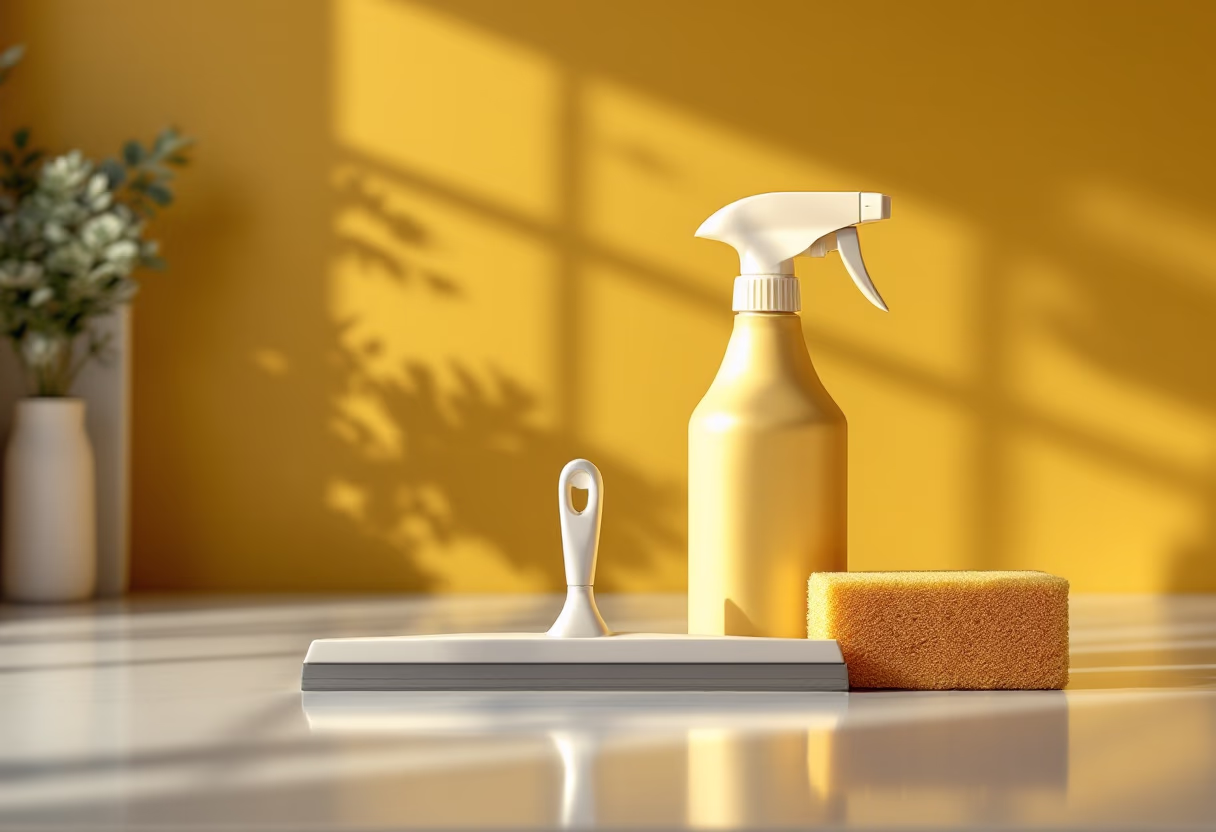 [background image] image of cleaning supplies on a countertop (for a cleaning service)