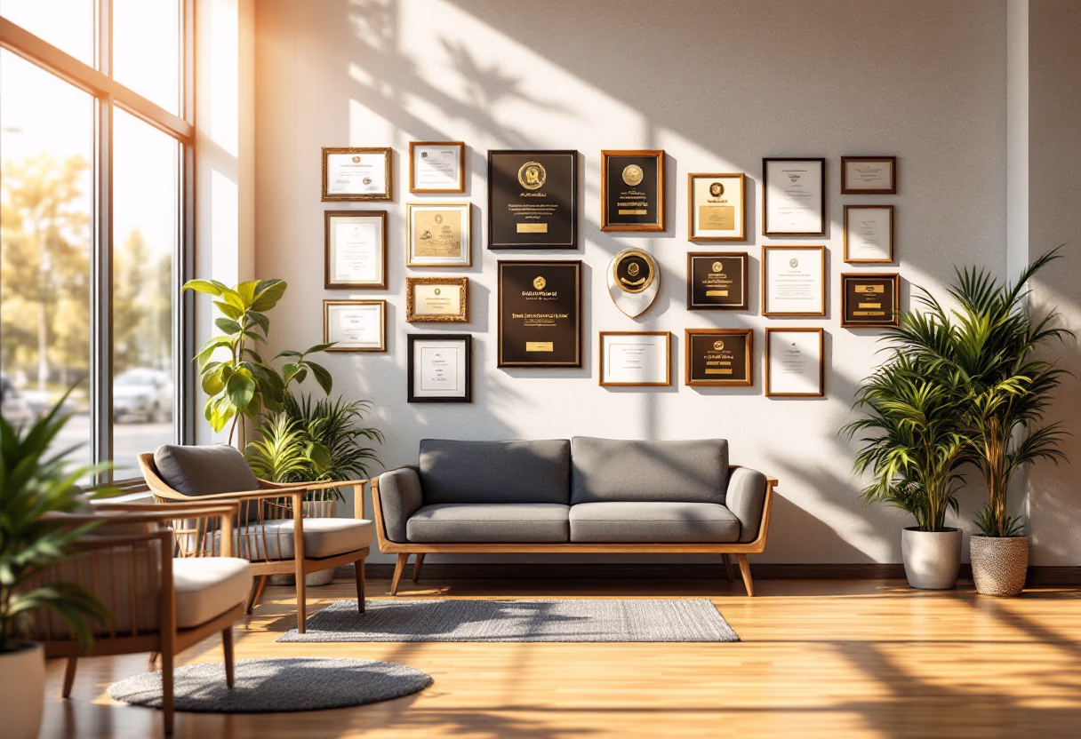 image of awards and certifications displayed (for an automotive service)