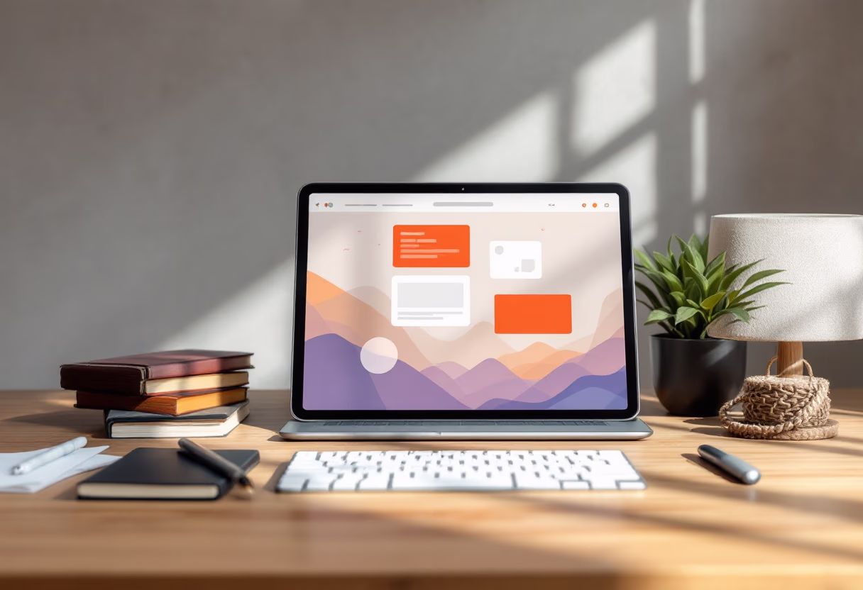 image of a desk workspace with tablets (for a legal tech)