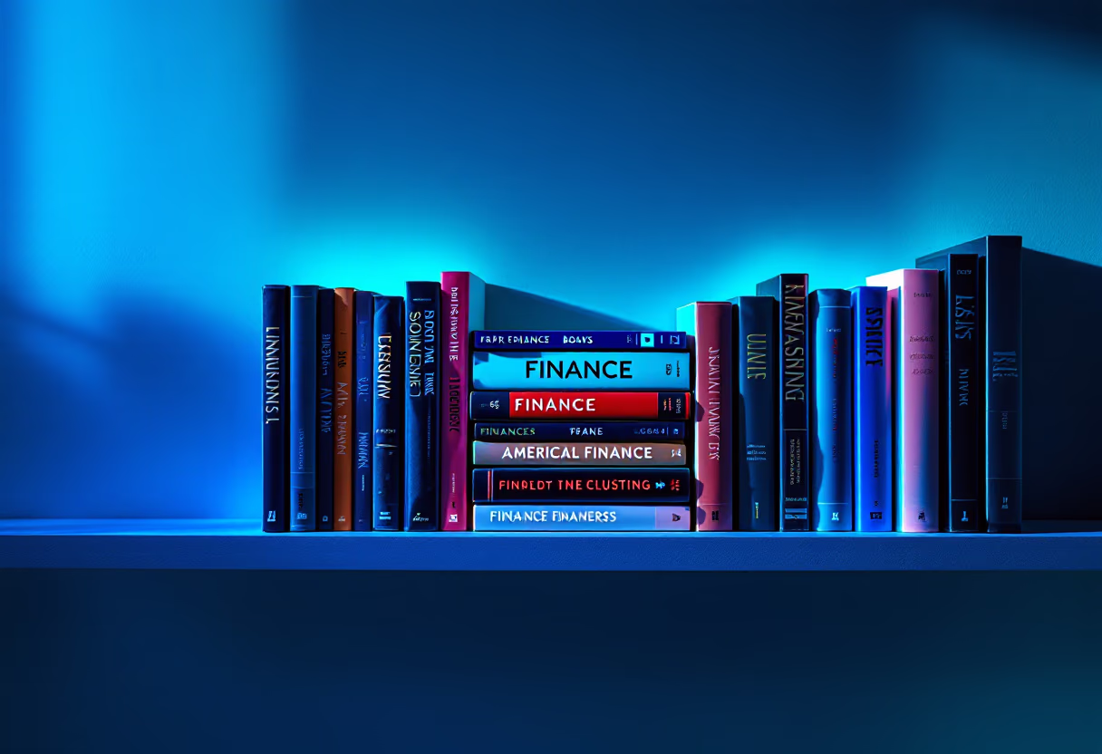 image of a bookshelf with finance books