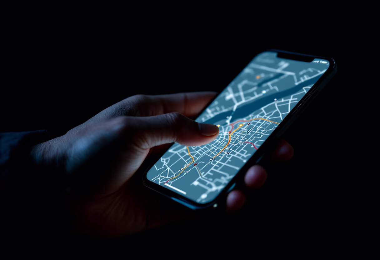 image of a commuter navigating a city map on a phone app
