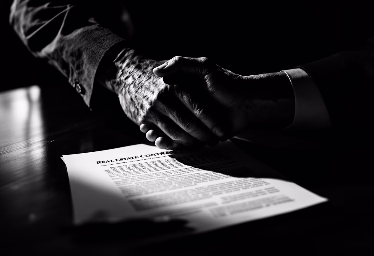 image of handshake over contract for property management company