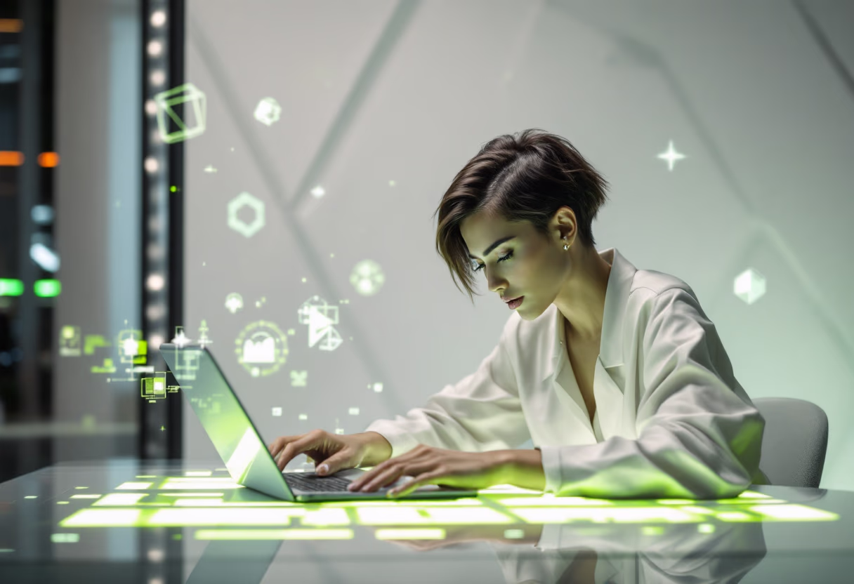 image of a person working on a computer in an office setting (for a mobility and transportation)