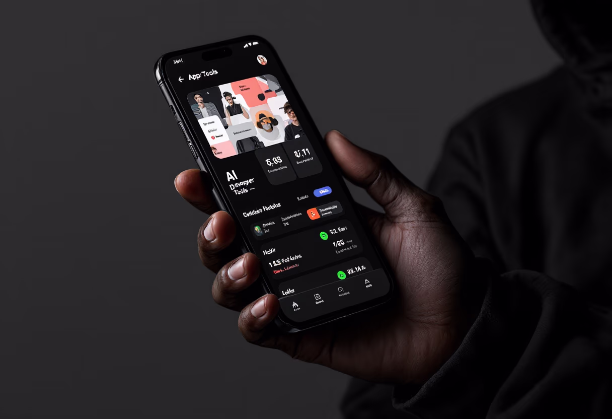 [digital project] image of a mobile device with a website loading on it (for a ai developer tools)