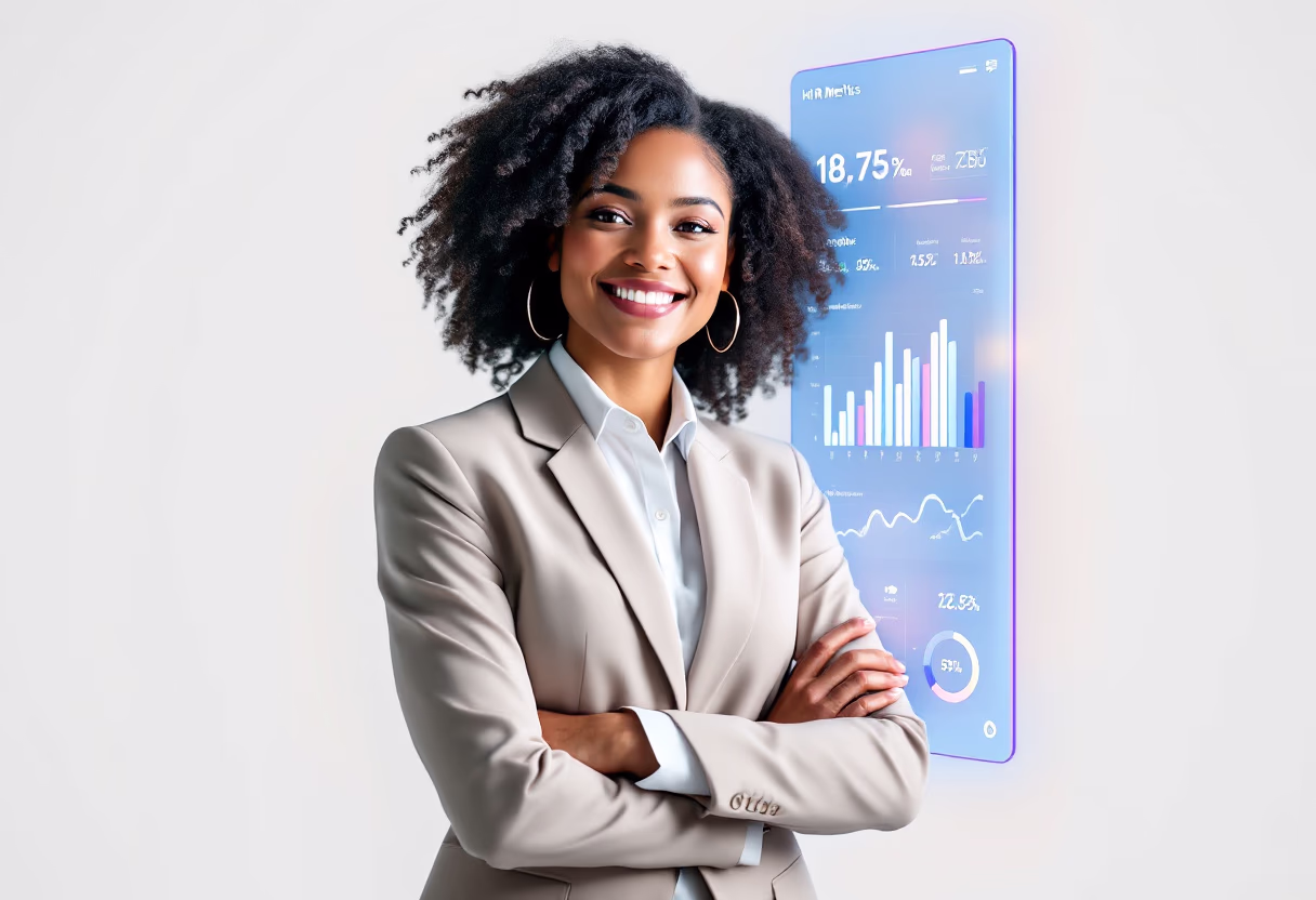 image of business professional reviewing analytics (for a hr tech)
