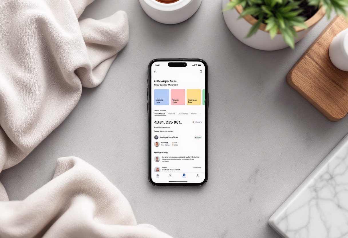 [interface] image of a mobile device with software interface (for an ai developer tools)