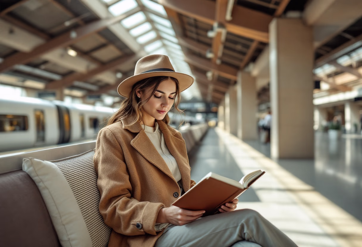 image of a traveler with a destination guide (for a travel tech)