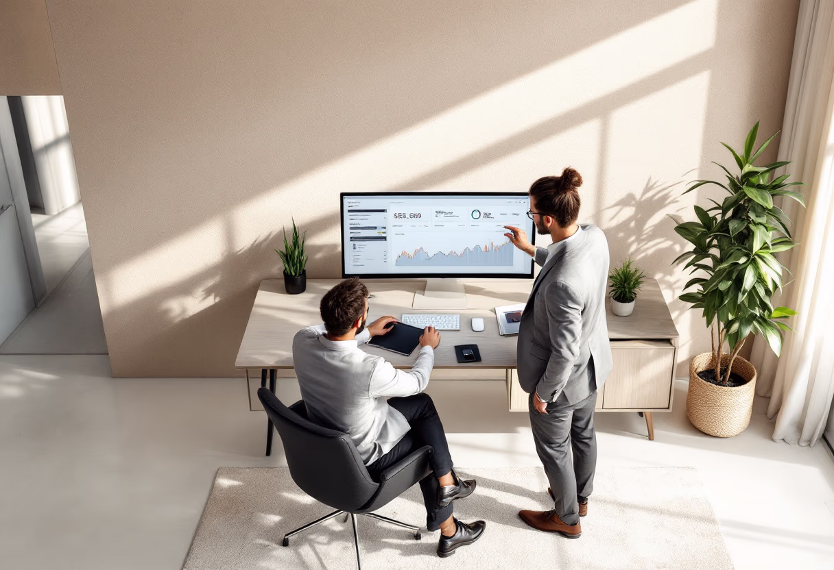 image of individuals analyzing data