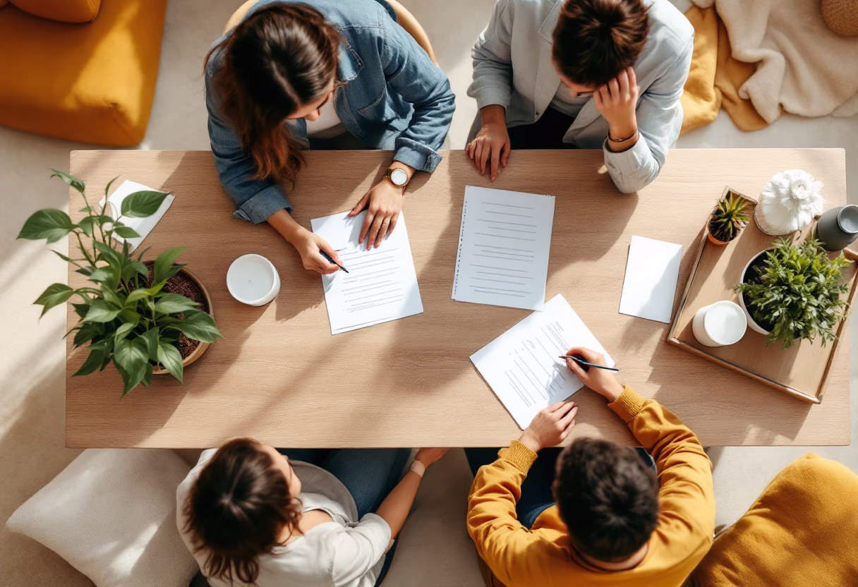 image of parents and staff discussing enrollment