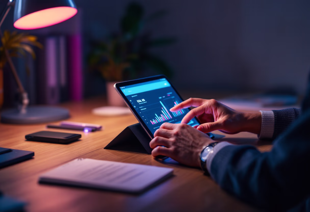 image of a desk workspace with tablets (for a legal tech)