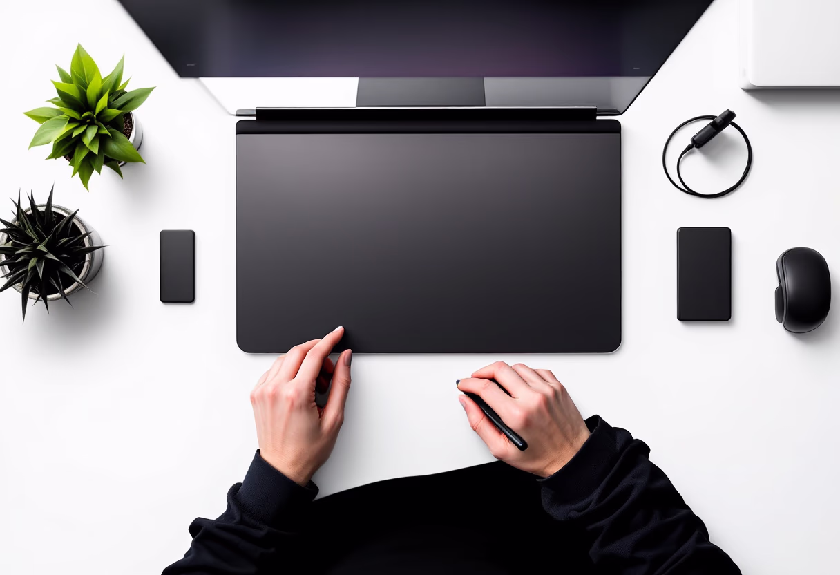 [background image] image of a desk with tech gadgets (for an ai developer tools)