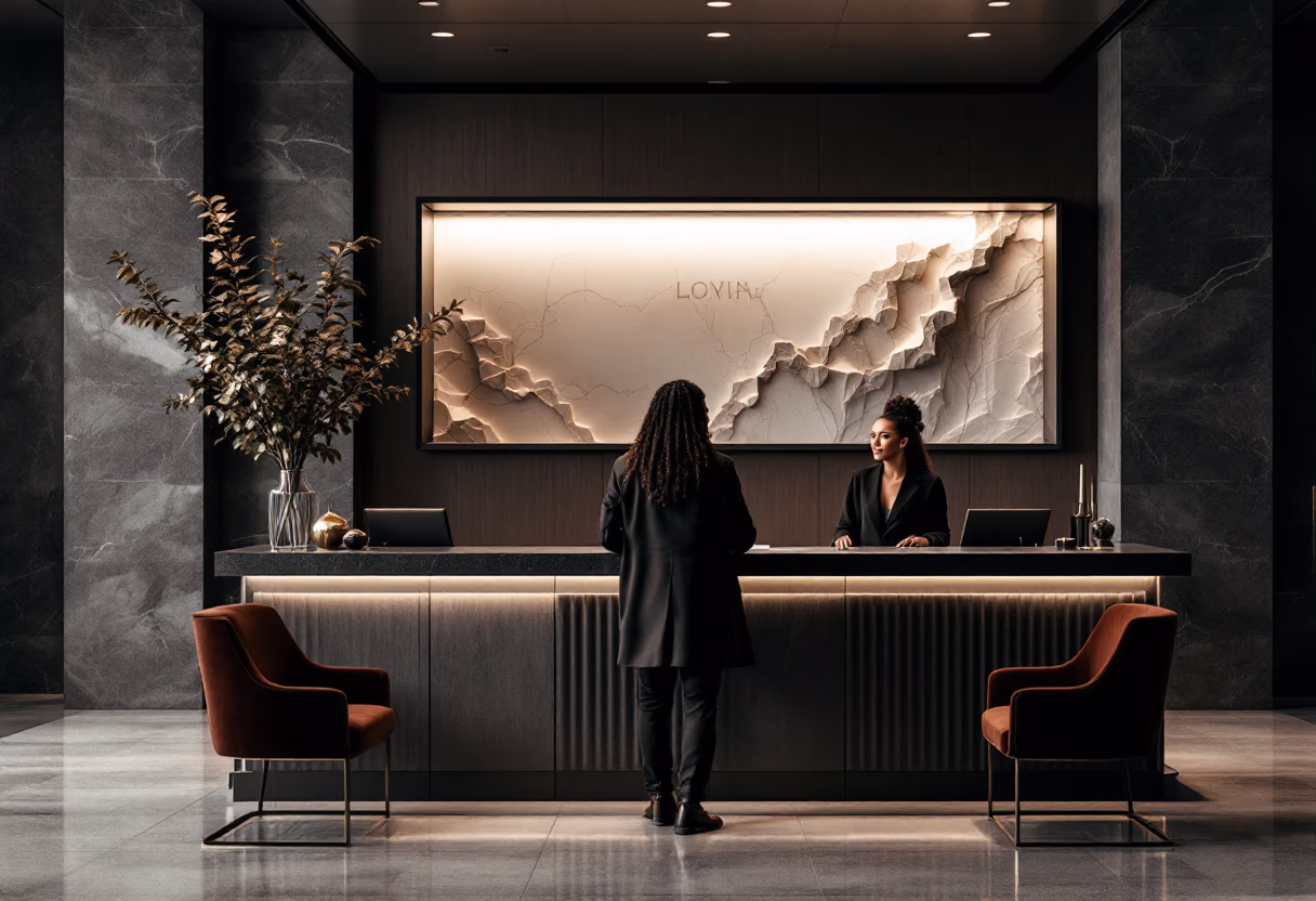 image of a person asking a question at an information counter (for a mobility and transportation)
