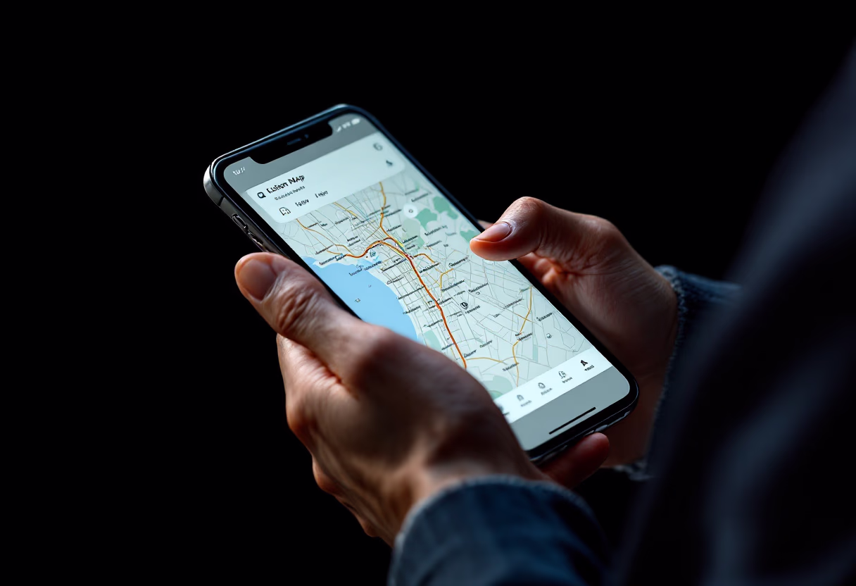 image of a commuter navigating a city map on a phone app
