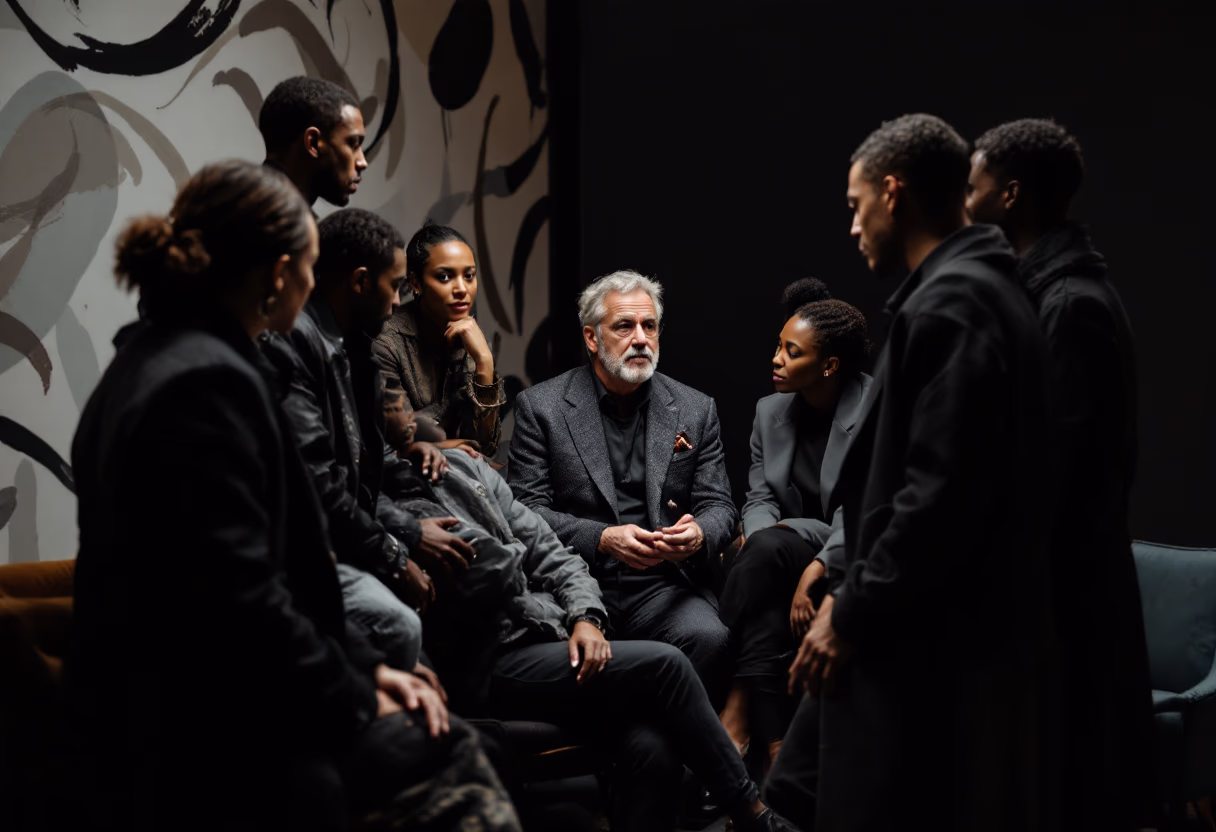 photo of director and actors on set