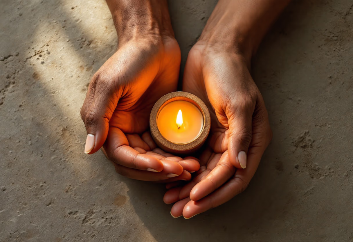 image of hands holding candles (for a church & cathedral)