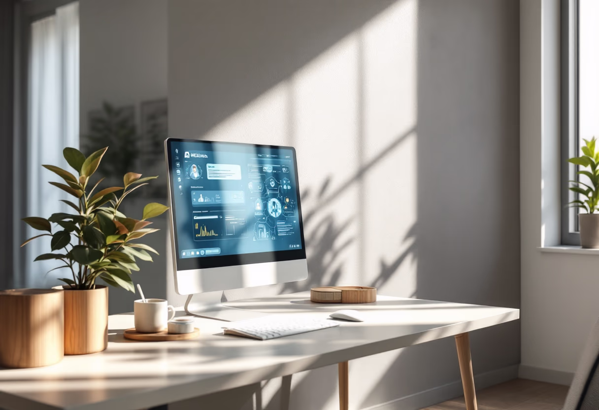 [background image] image of a healthcare professional using ai software (for a ai healthcare company)