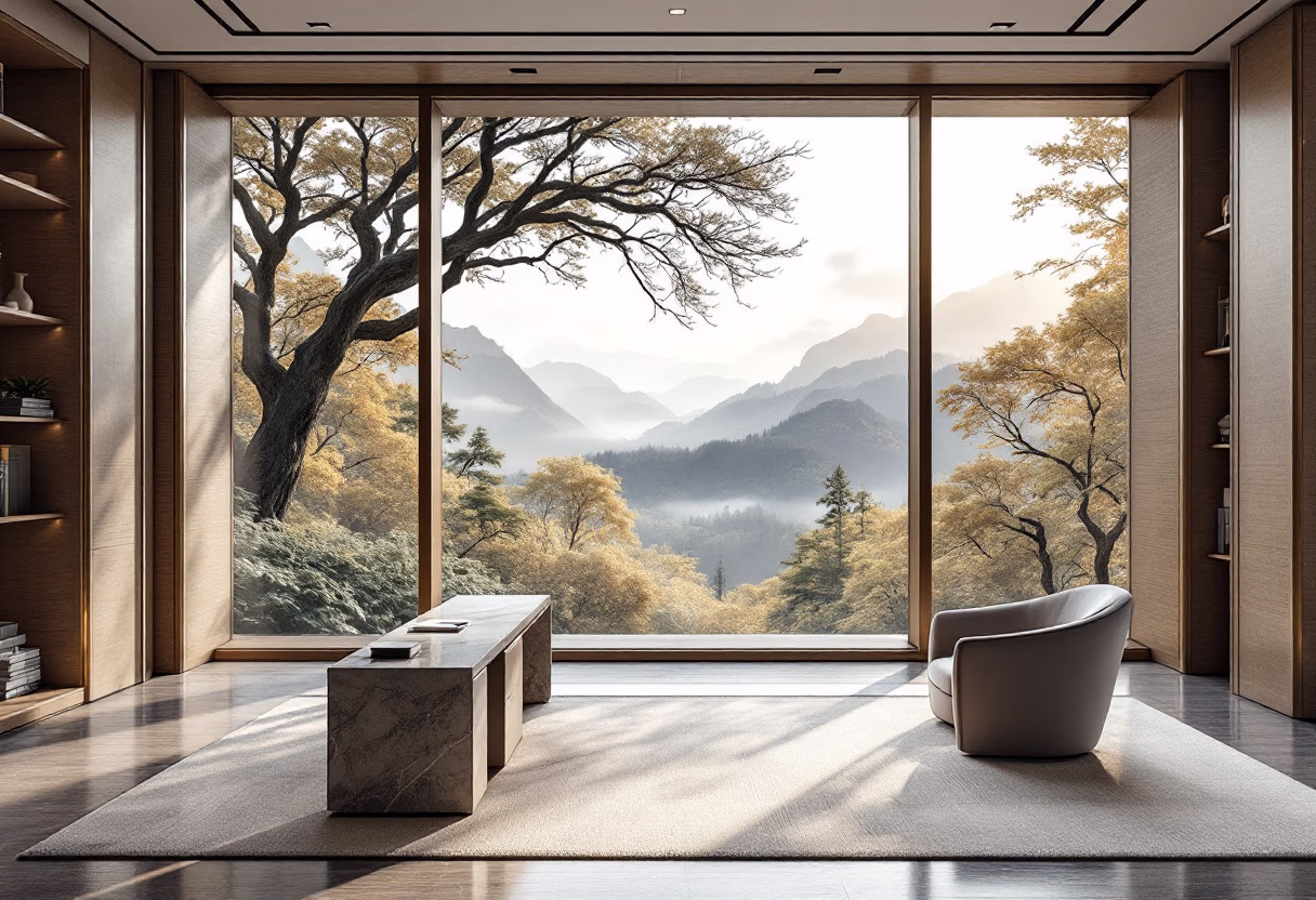 [background image] image of a nature scene visible through office windows (for a personal coach & consultant).