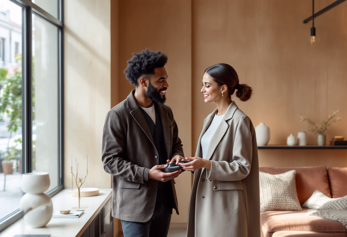 image of an employee assisting a customer in a department store
