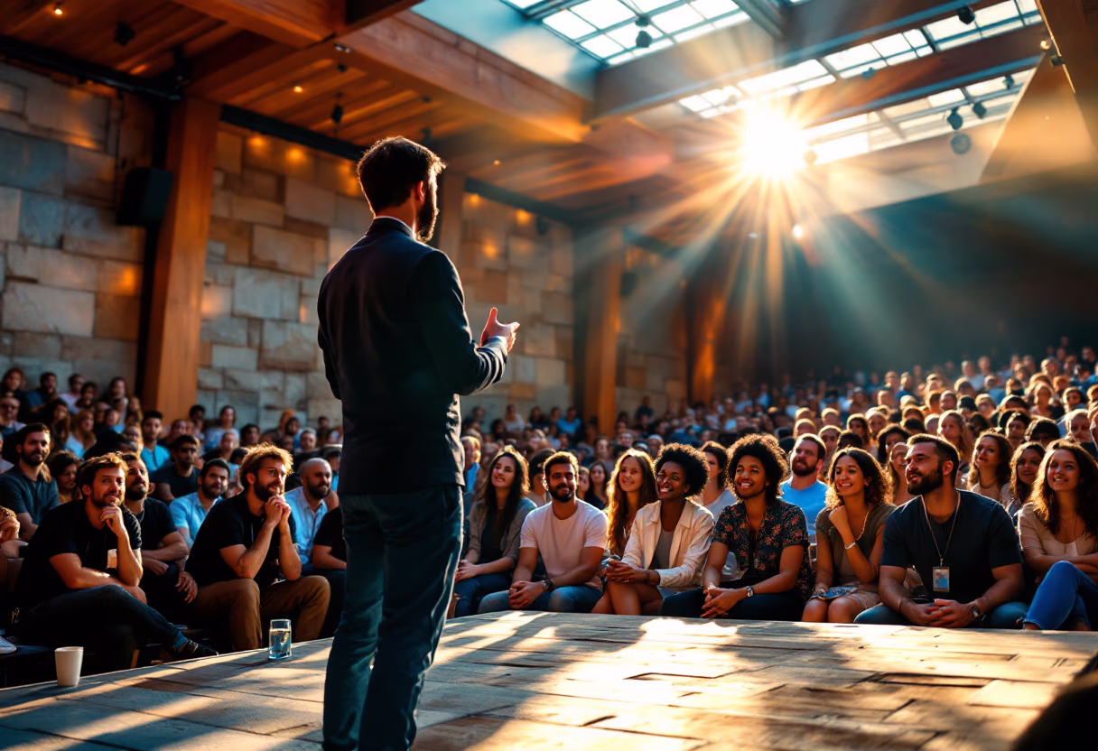 image of tech conference scene (for a tech gadgets store)