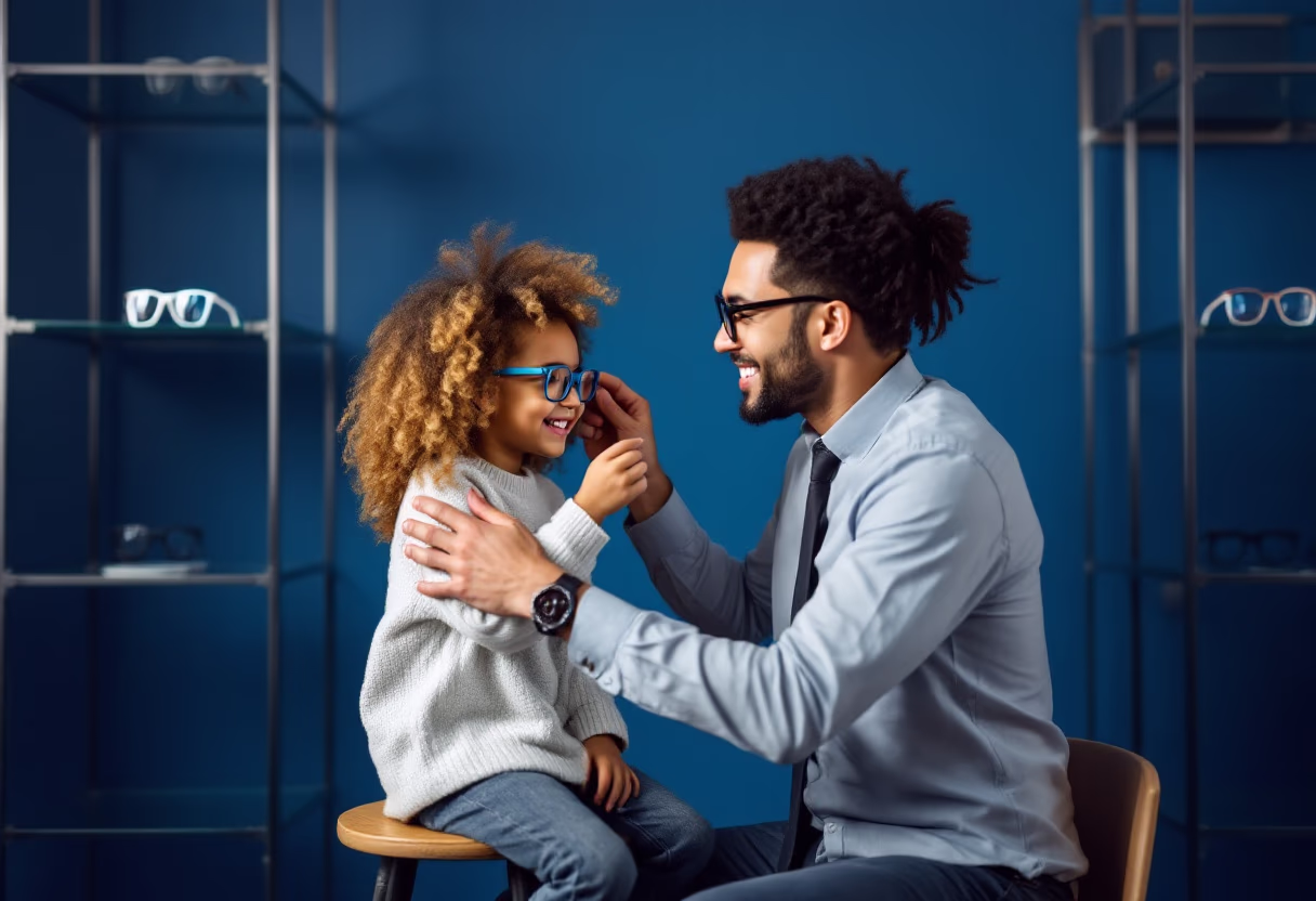 image of a child getting fitted for glasses