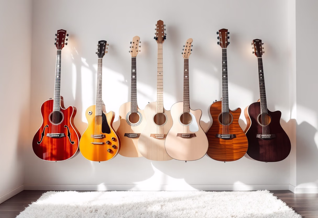image of guitar rack (photography) (for a music studio)