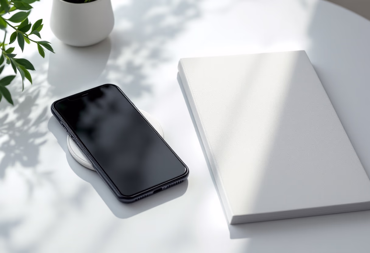 image of a notepad and phone charging