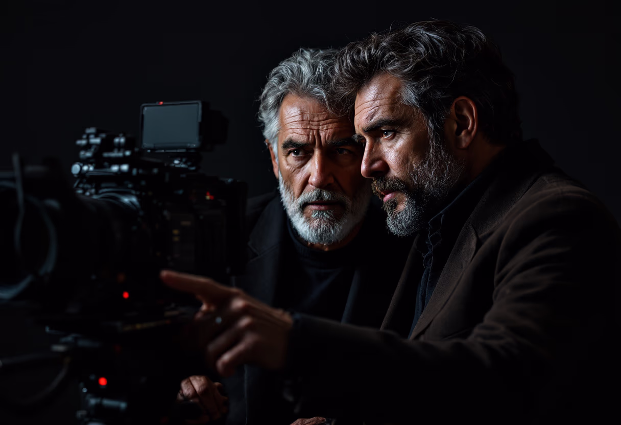 director and cinematographer discussing a shot