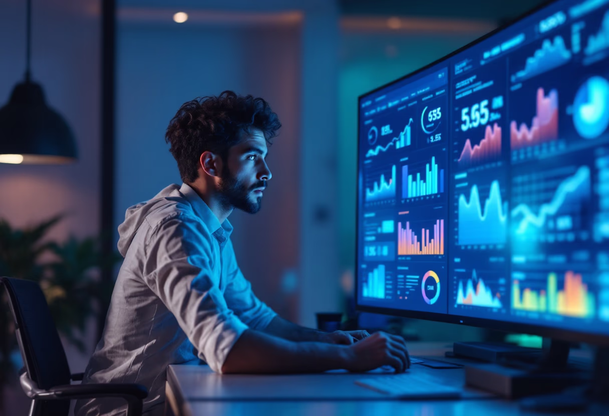 image of business professional reviewing analytics for a hr tech