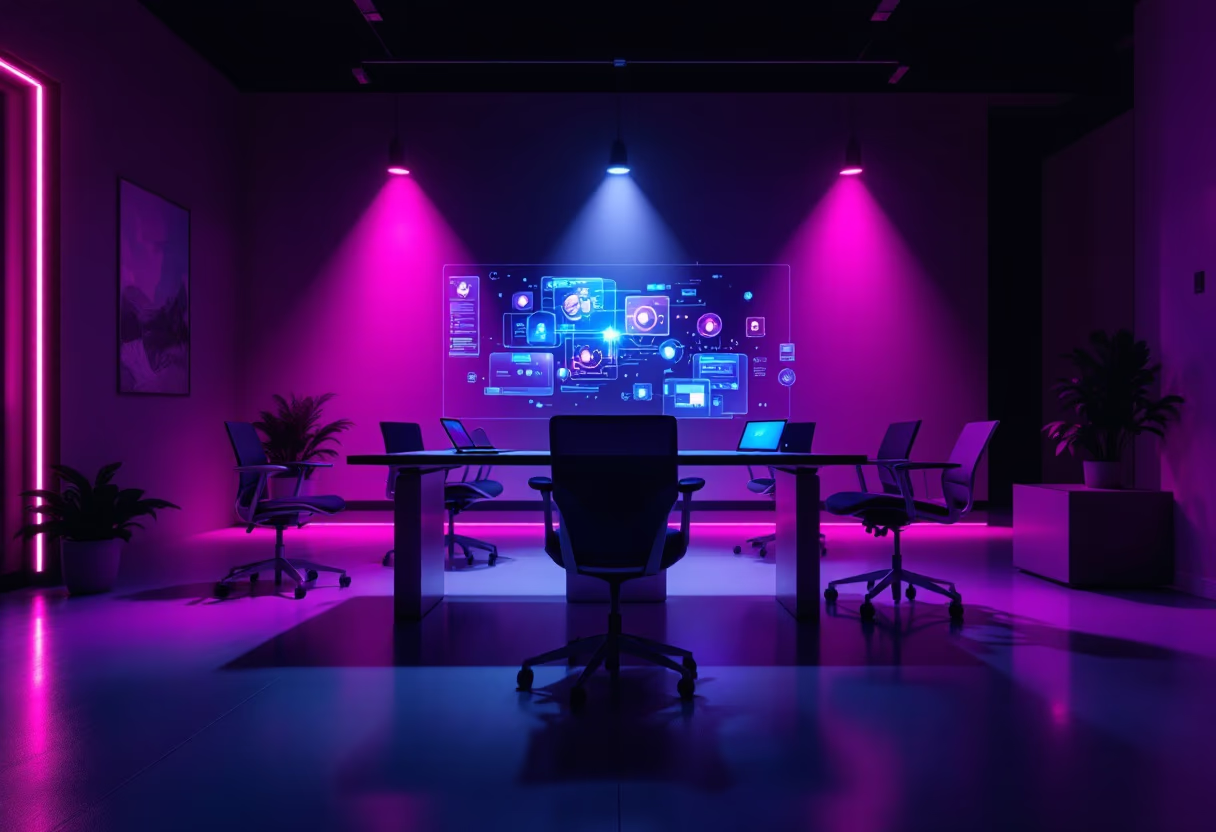[background image] image of open workspace with advanced tech equipment (for an ai education tech company)