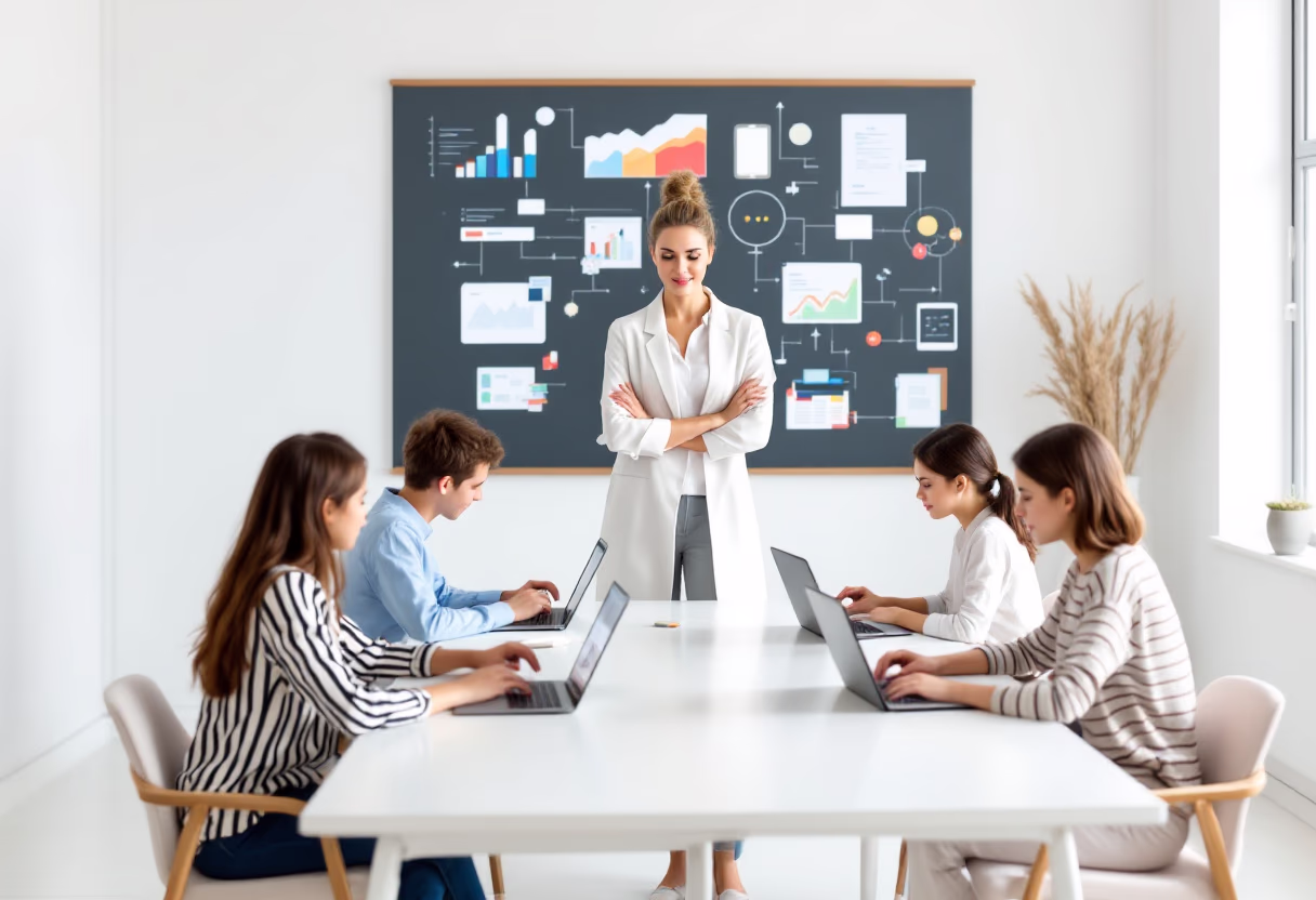 image of a teacher interacting with students using digital tools