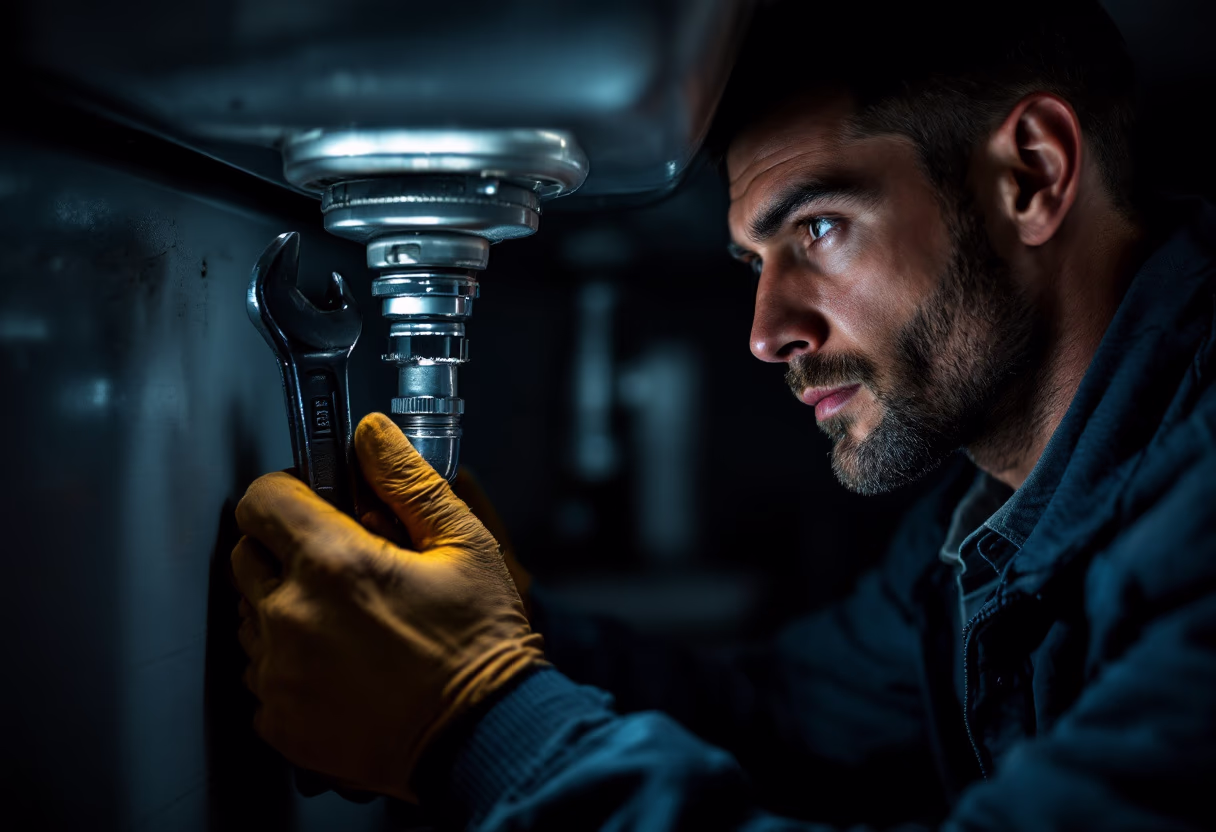 image of plumber fixing a sink